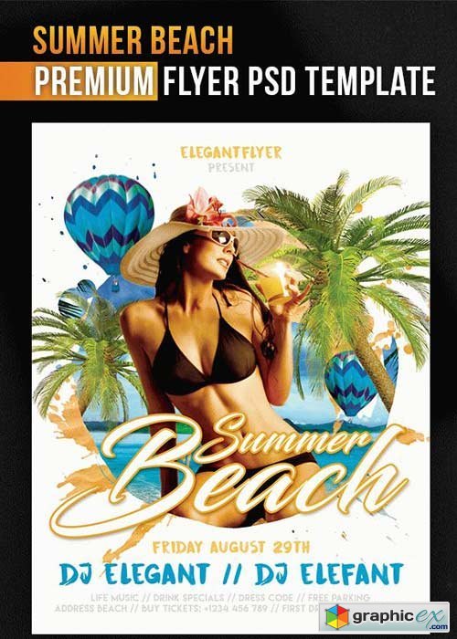Summer Beach V5 Flyer PSD Template + Facebook Cover