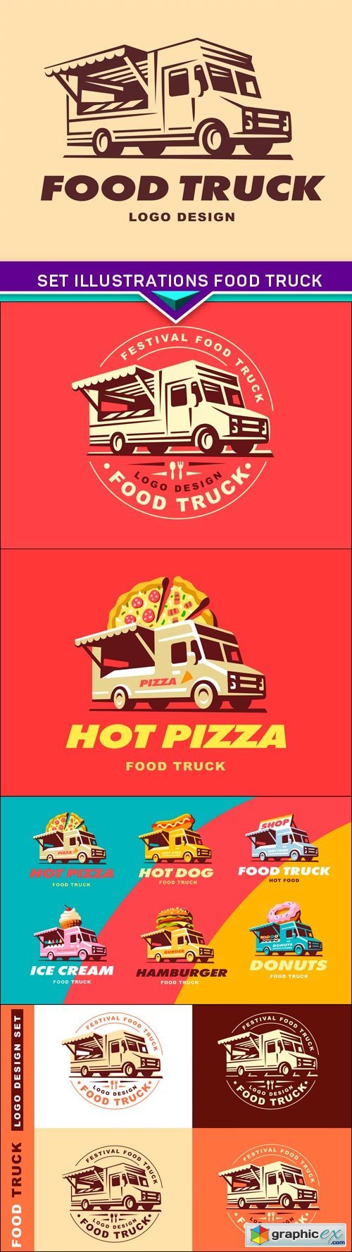 Set illustrations food truck 5X EPS