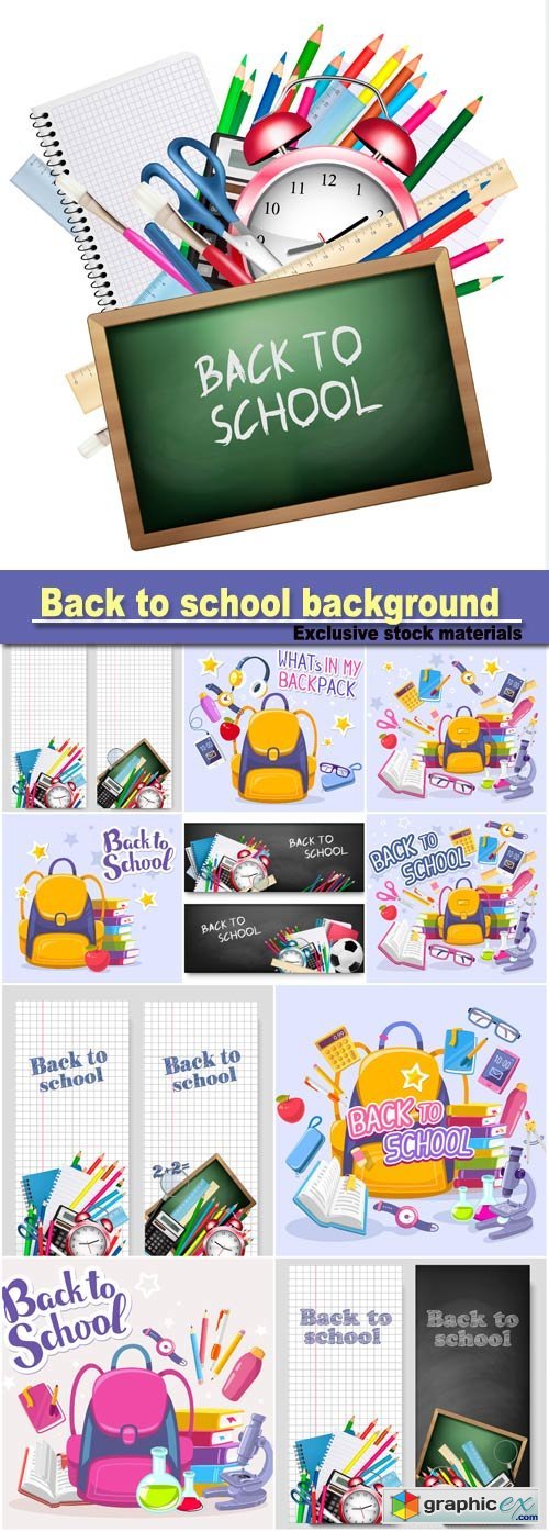 Back to school, background with colorful supplies vector