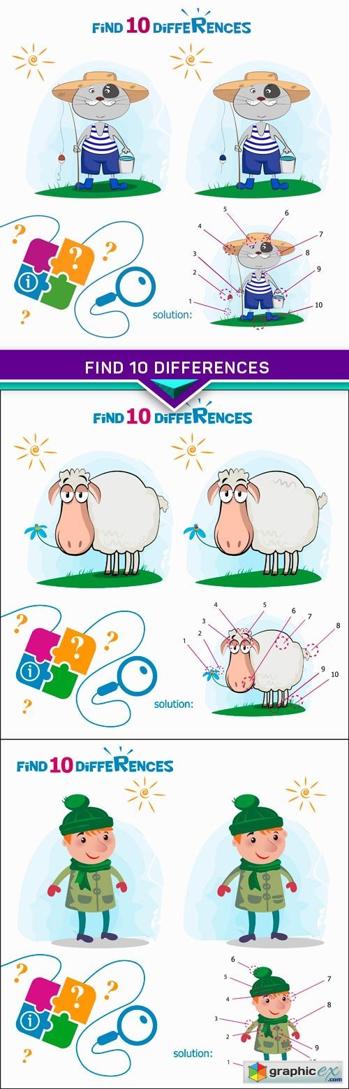 Find 10 differences for the children's magazine 3X EPS