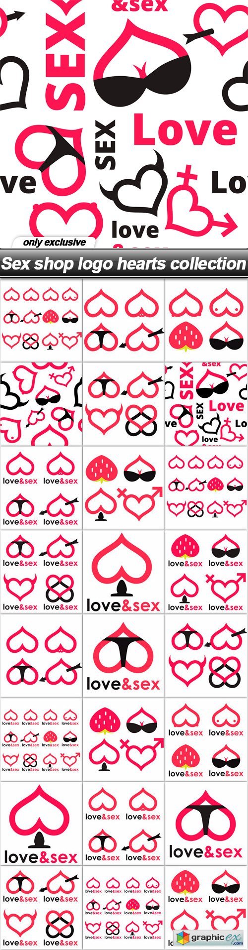 Sex shop logo hearts collection - 25 EPS