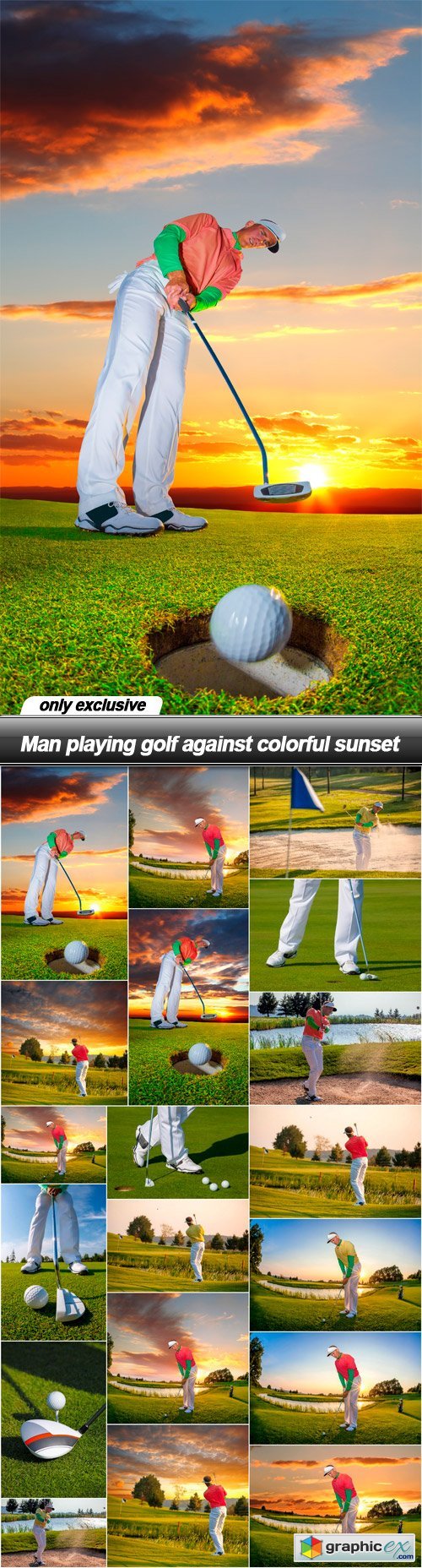 Man playing golf against colorful sunset - 19 UHQ JPEG