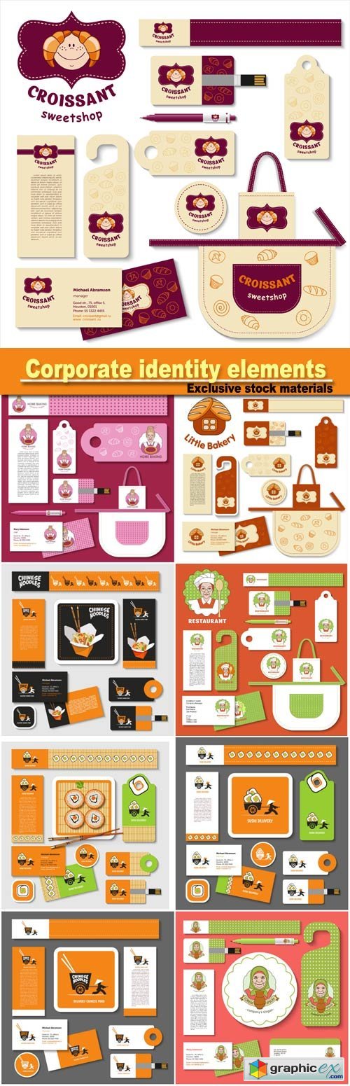 Set of templates corporate identity elements, bakery, natural farm products, chinese food, vector sign logo