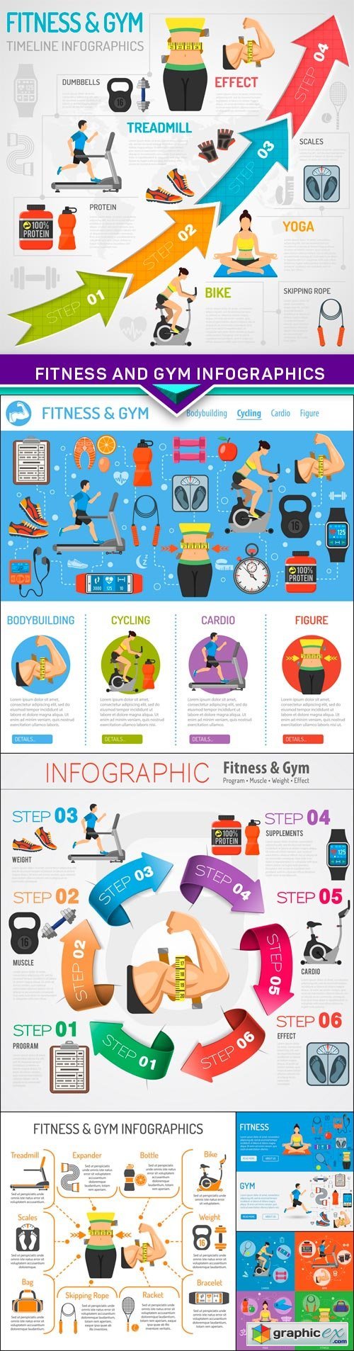 Fitness and Gym Infographics 6X EPS