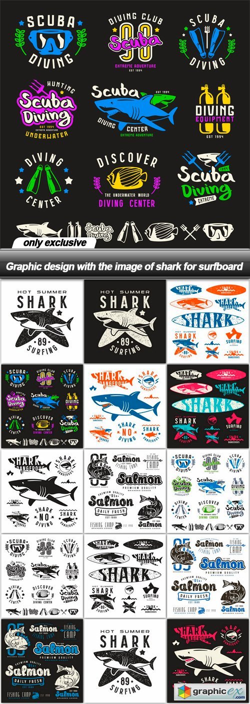 Graphic design with the image of shark for surfboard - 14 EPS