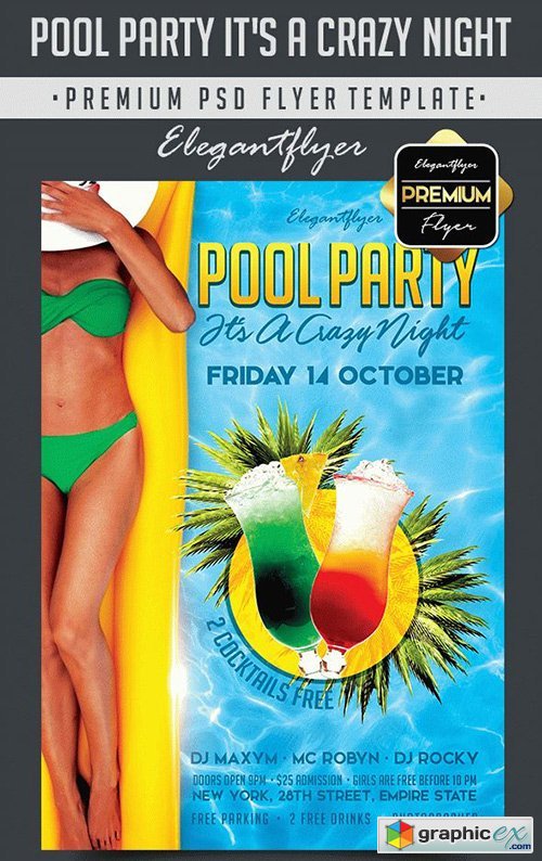 Pool Party Its a Crazy Night  Flyer PSD Template + Facebook Cover