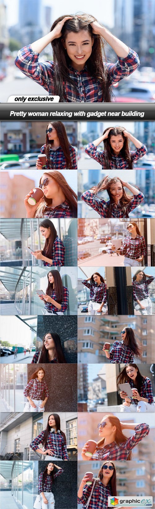 Pretty woman relaxing with gadget near building - 16 UHQ JPEG