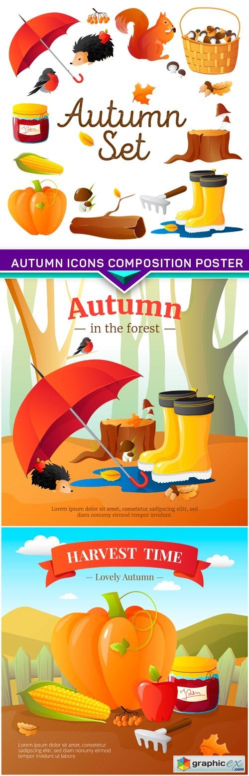 Autumn Icons Composition Poster 3X EPS