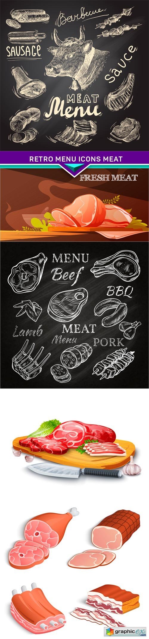 Retro menu icons meat 5X EPS