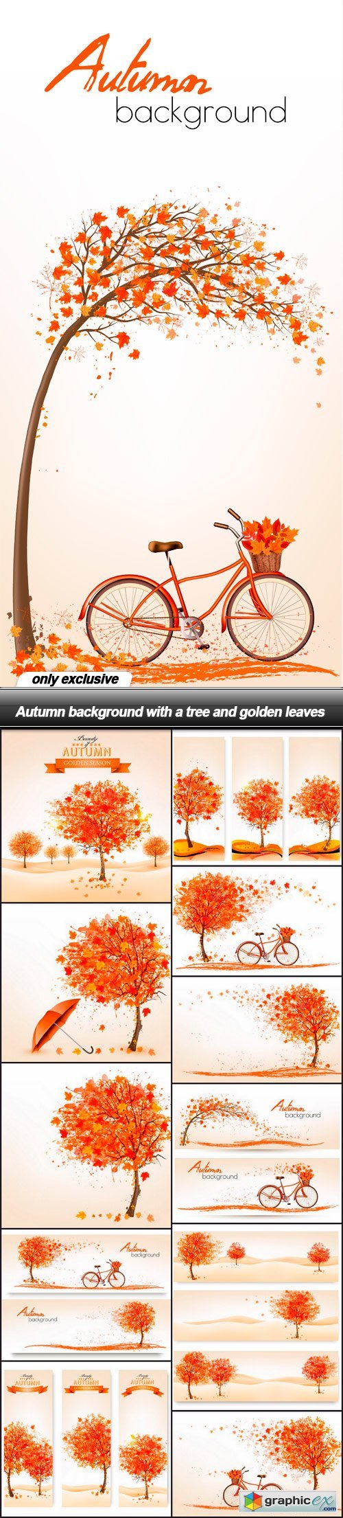 Autumn background with a tree and golden leaves - 12 EPS