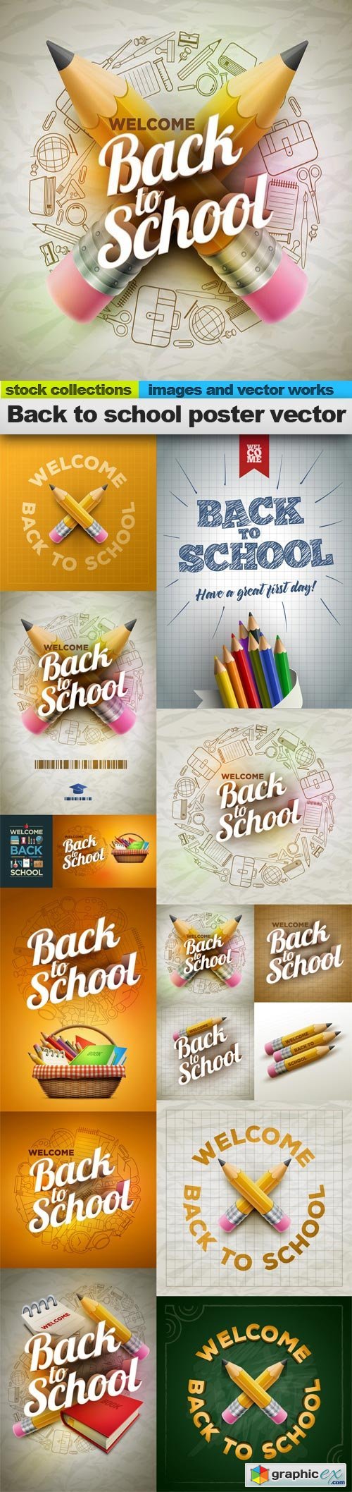 Back to school poster vector, 15 x EPS