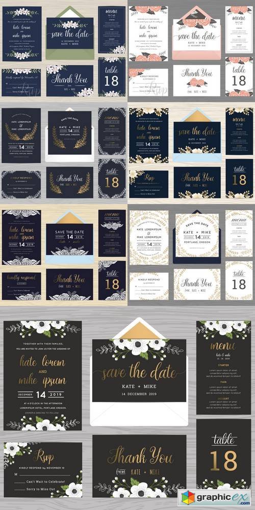 Set of Wedding Suite Template Decorate with Flowers