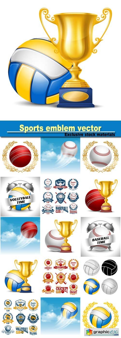 Sports emblem vector, volleyball, football, cricket
