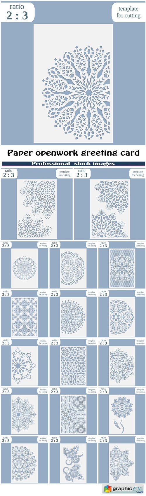 Paper openwork greeting card template for cutting