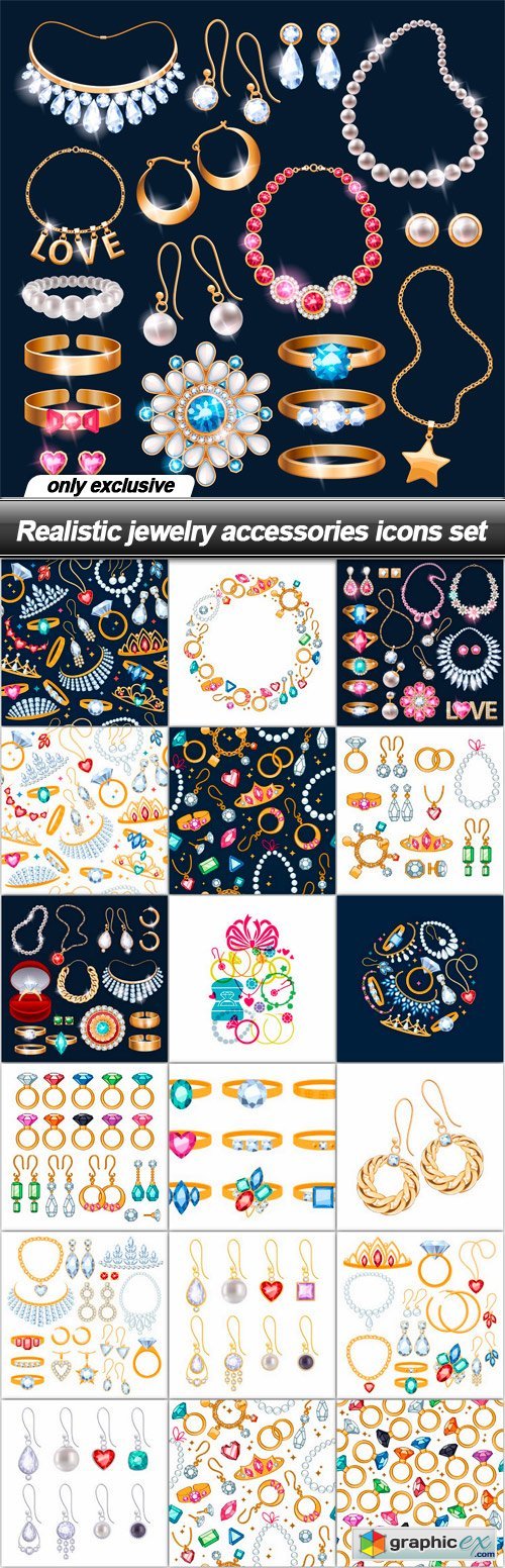 Realistic jewelry accessories icons set - 19 EPS