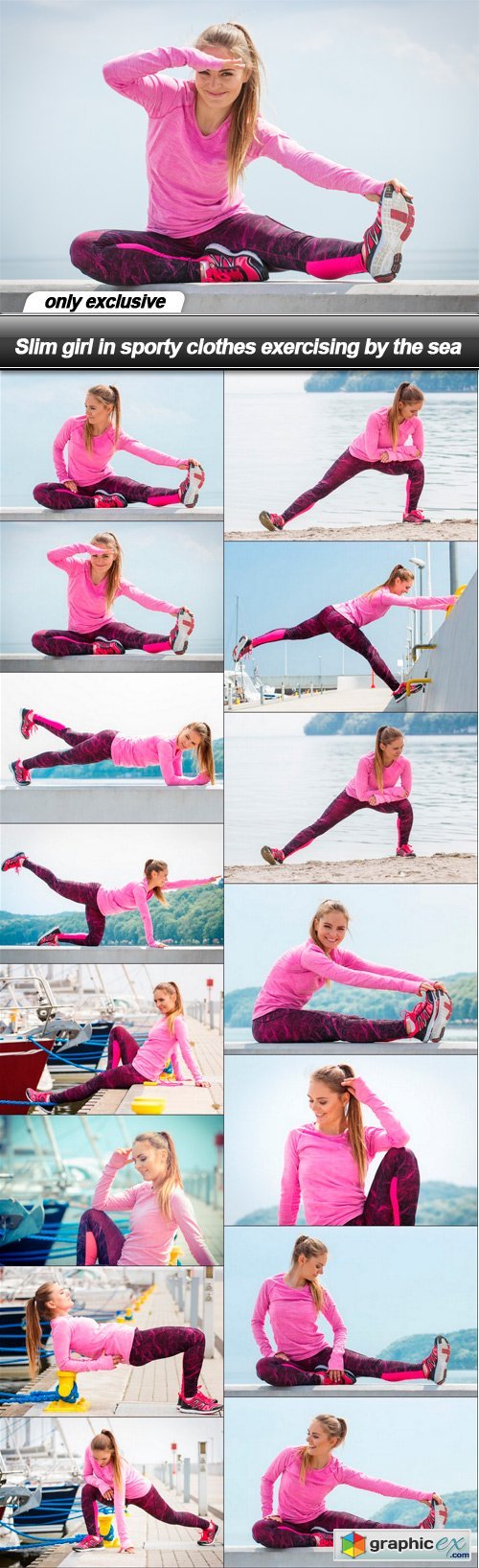 Slim girl in sporty clothes exercising by the sea - 15 UHQ JPEG