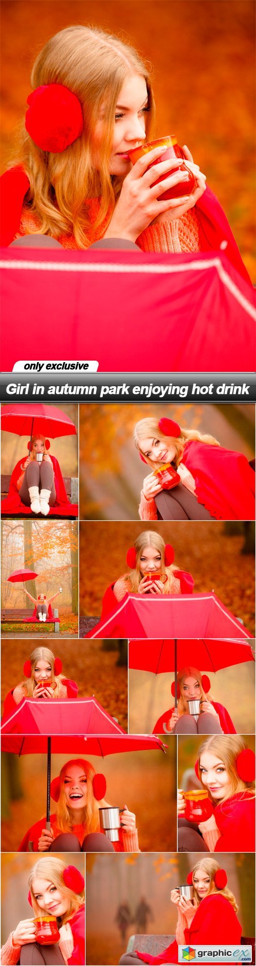 Girl in autumn park enjoying hot drink - 11 UHQ JPEG
