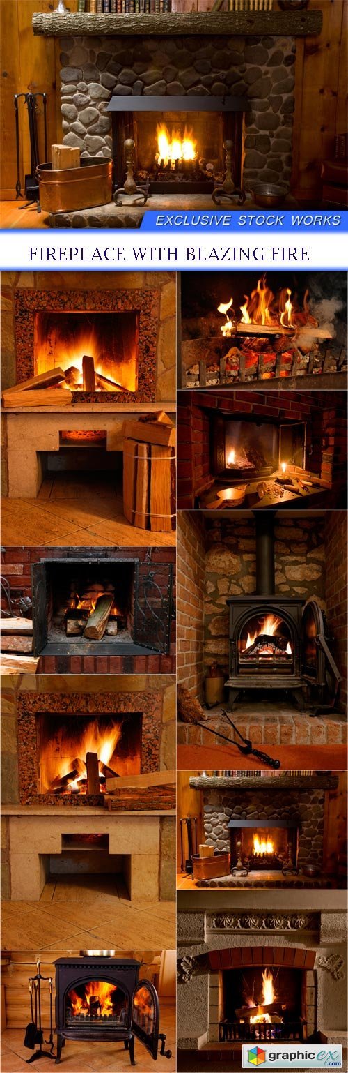fireplace with blazing fire 9X JPEG