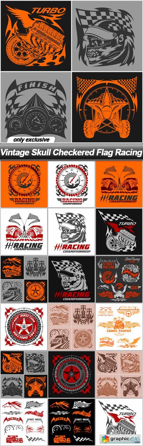 Vintage Skull Checkered Flag Racing - 18 EPS
