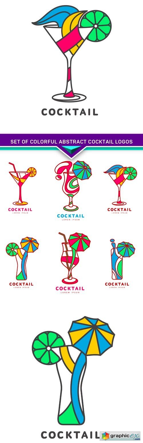 Set of colorful abstract cocktail logos 3X EPS