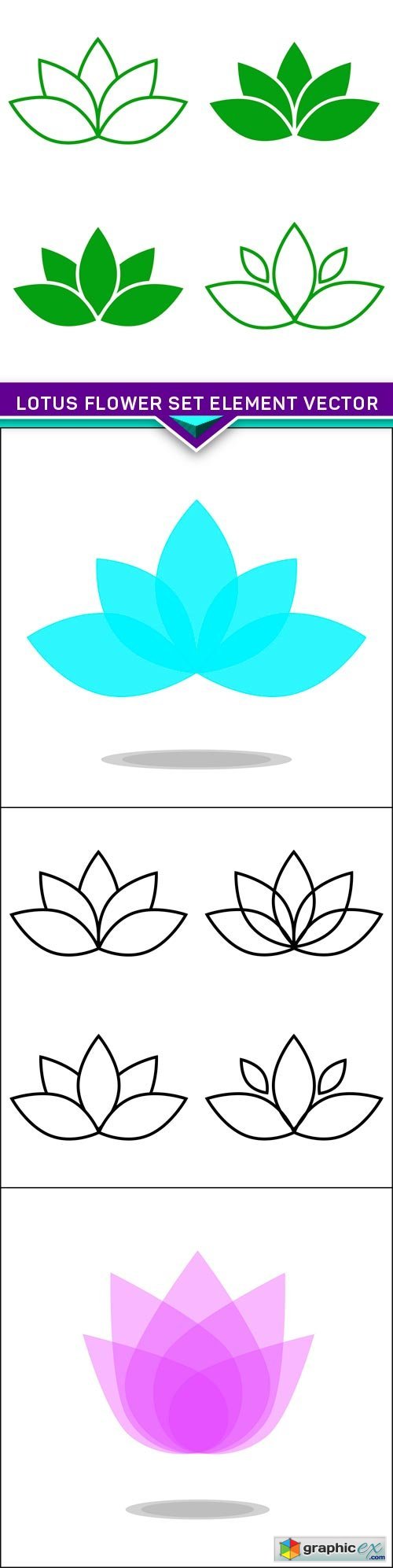 Lotus flower set element vector 4X EPS