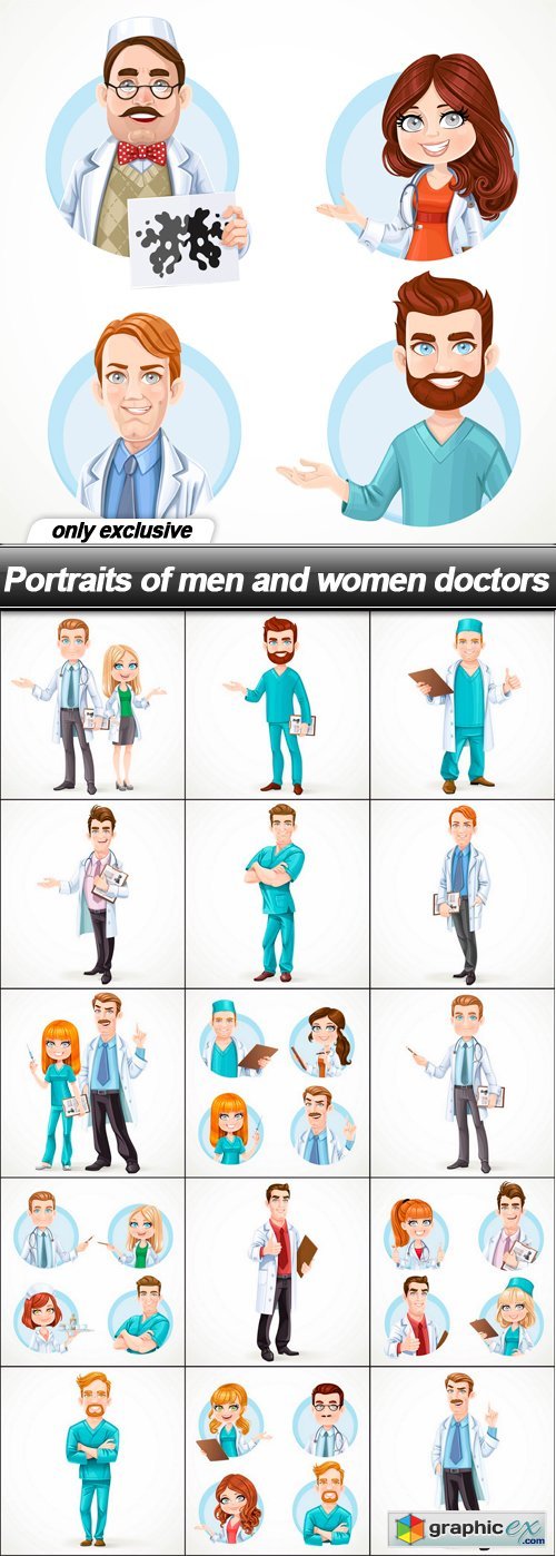Portraits of men and women doctors - 16 EPS