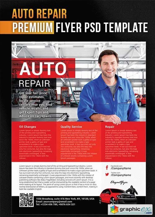 Auto Repair V8 Flyer PSD Template + Facebook Cover