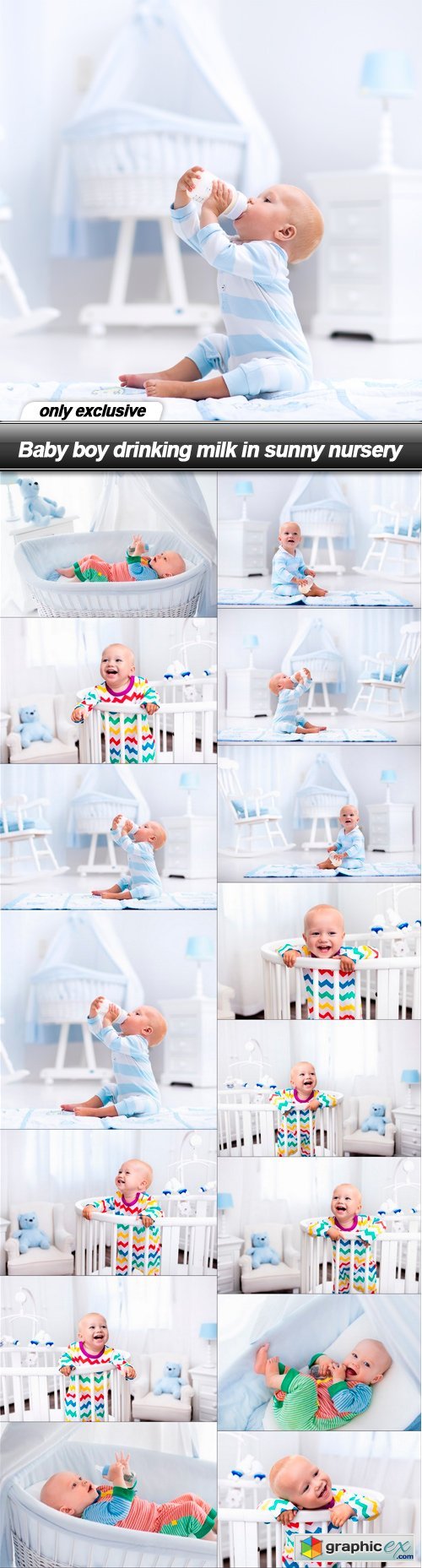 Baby boy drinking milk in sunny nursery - 15 UHQ JPEG