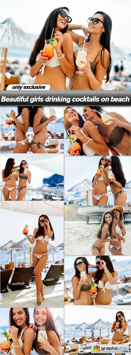 Beautiful girls drinking cocktails on beach - 10 UHQ JPEG