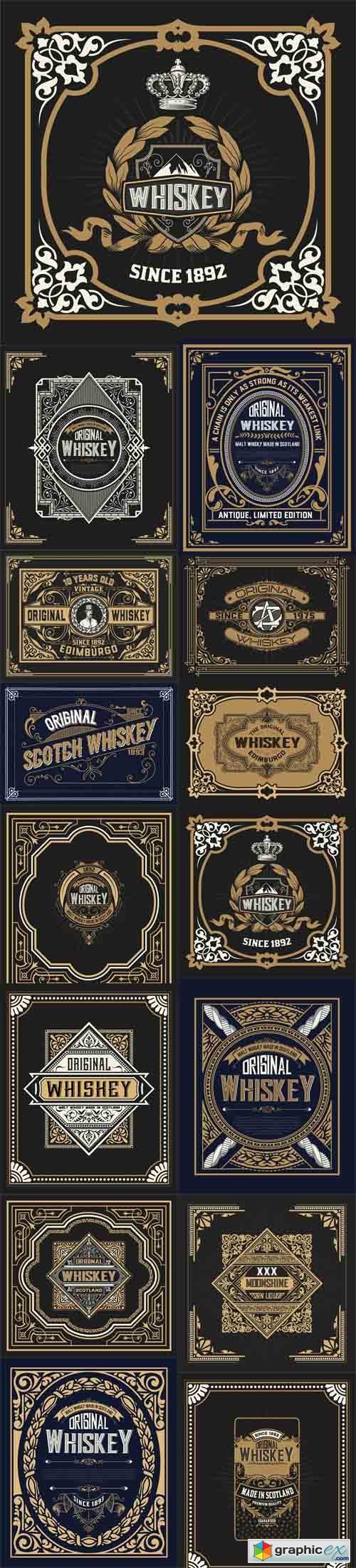 Old label design for Whiskey and Wine label. Restaurant banner
