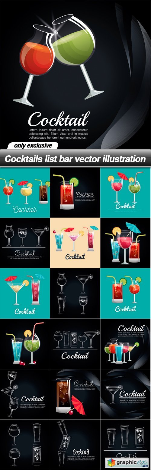 Cocktails list bar vector illustration - 19 EPS