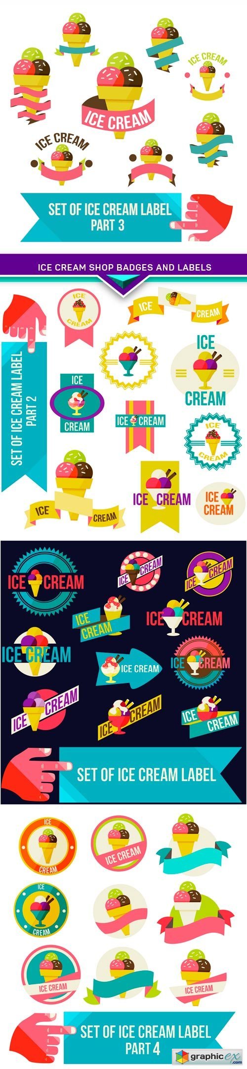 Set of modern ice cream shop badges and labels 4X EPS