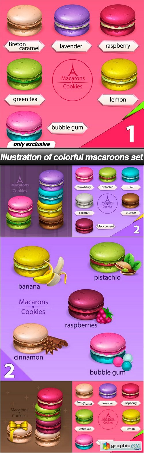 Illustration of colorful macaroons set - 5 EPS