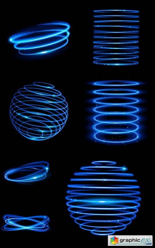 Blue Neon Sphere Circles Light Train Effect