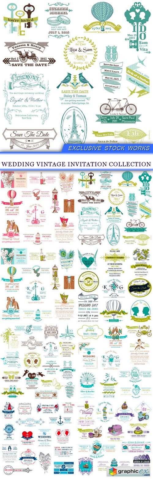 Wedding Vintage Invitation Collection 8X EPS