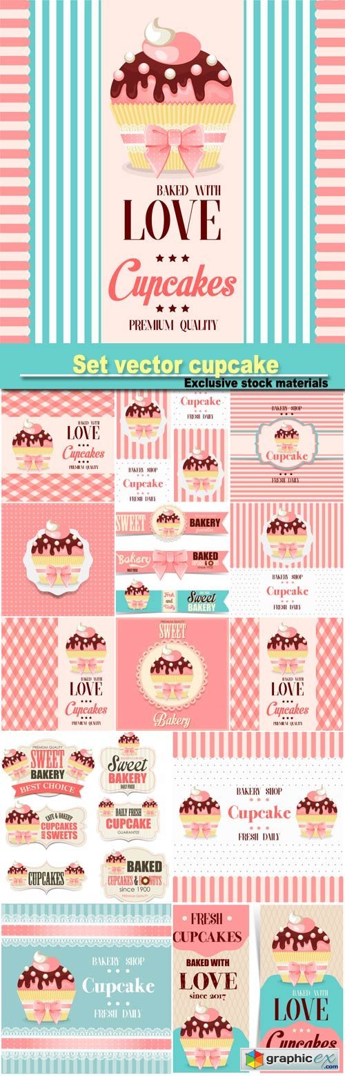 Set vector cupcake, backgrounds and stickers