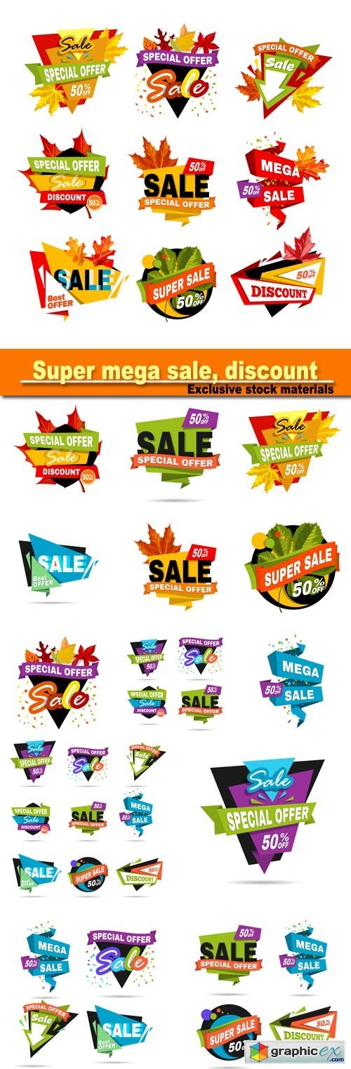 Super mega autumn or fall sale, discount, sticker for business