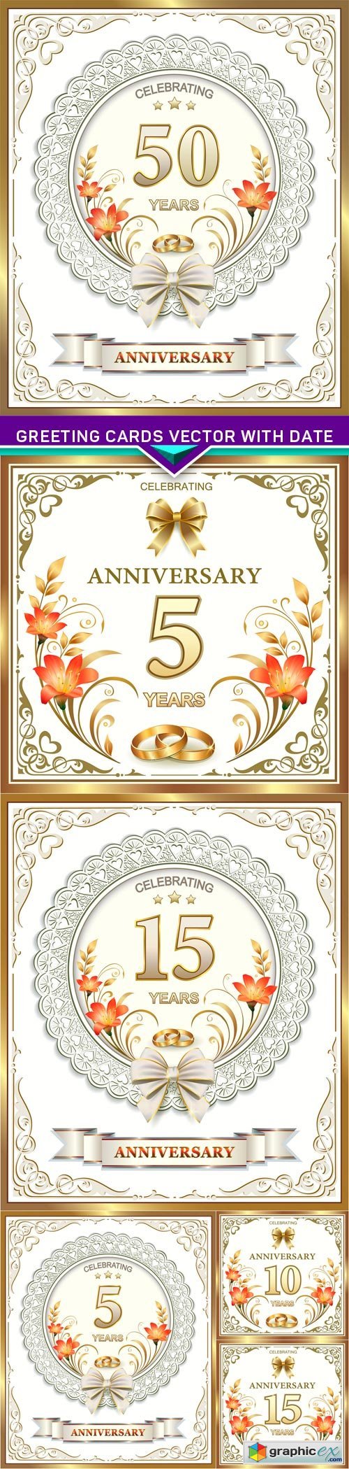 Greeting cards vector with date 6X EPS