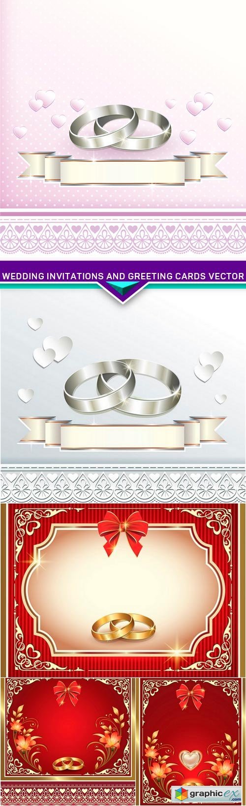 Wedding invitations and greeting cards vector 5X EPS