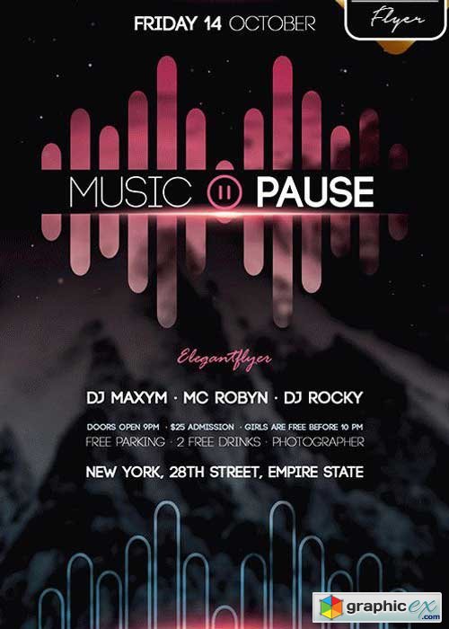 Music Pause Flyer PSD V2 Template + Facebook Cover