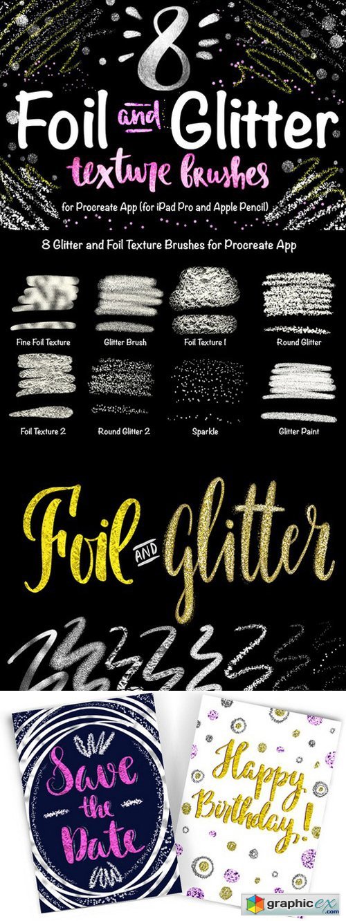 8 Foil & Glitter Procreate Brushes