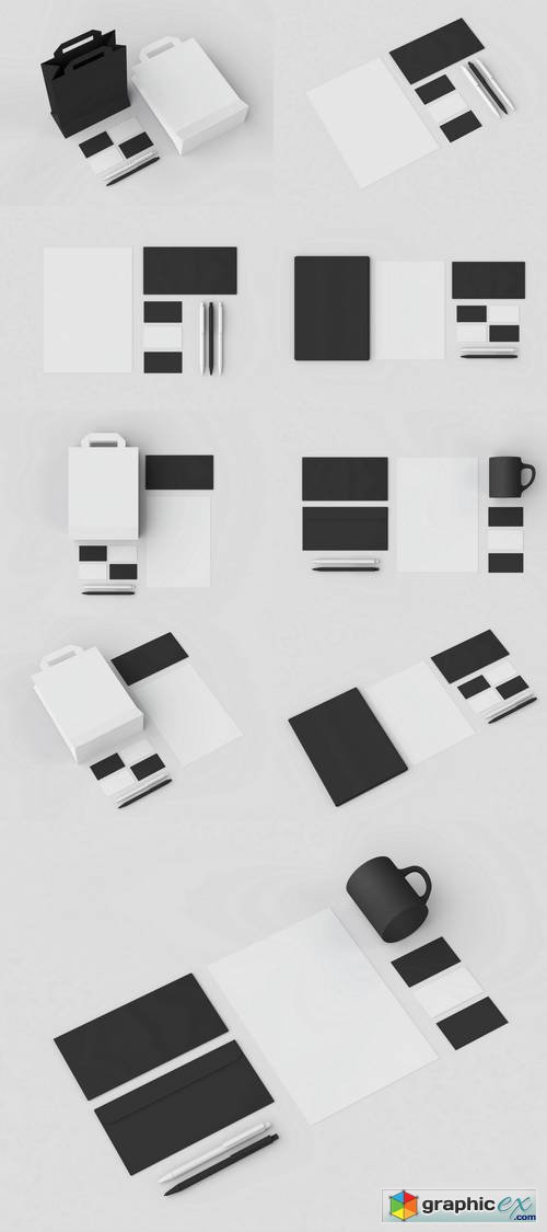 Base Black And White Stationery Mock-up Template For Branding Identity