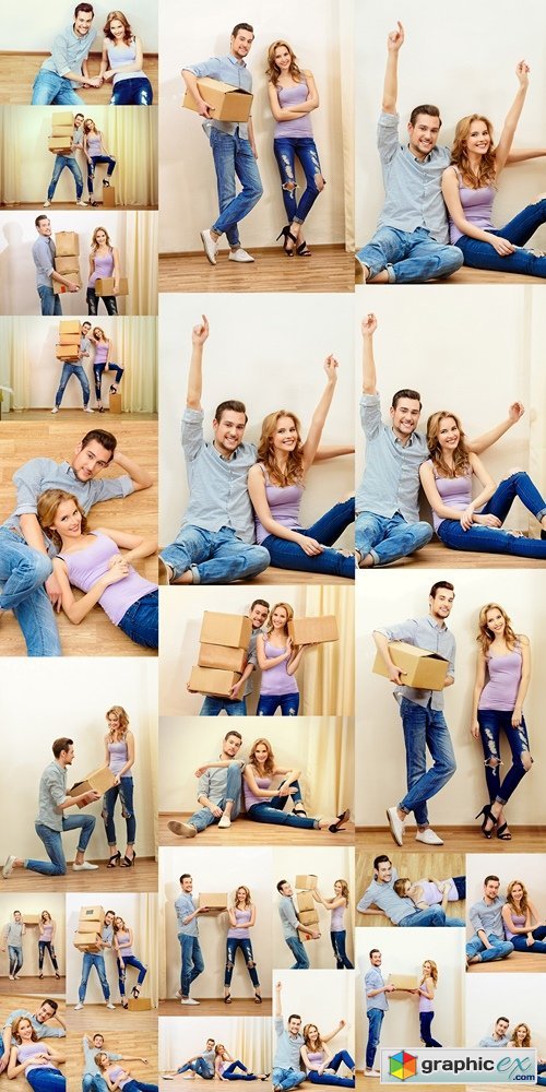 Happy couple moves into a new apartment