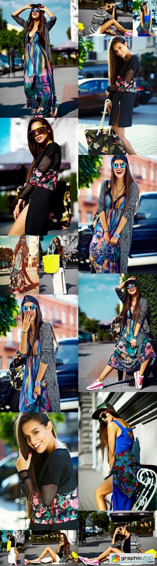 Fashion funny glamor stylish sexy smiling beautiful young woman model in hipster summer clothes