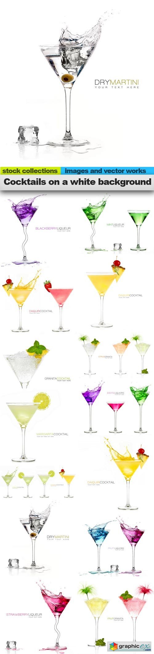 Cocktails on a white background, 15 x UHQ JPEG
