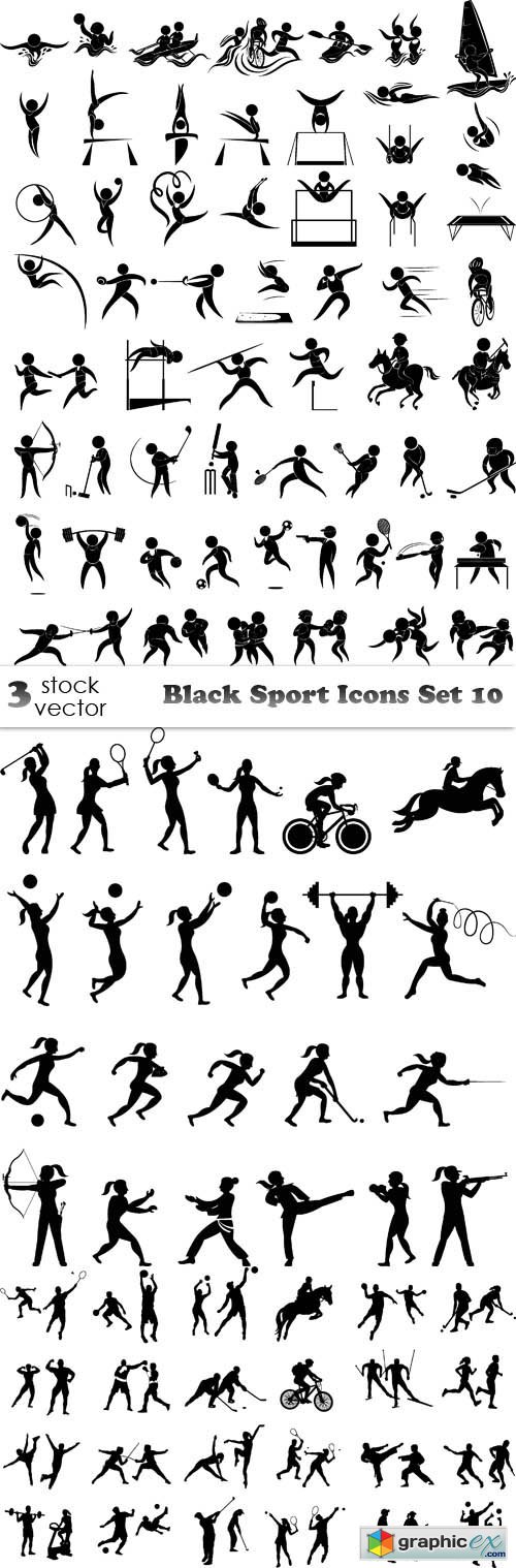 Black Sport Icons Set 10