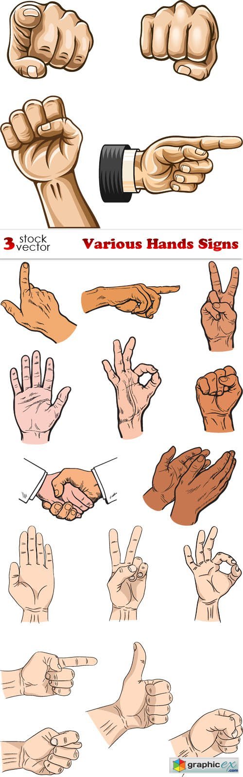 Various Hands Signs Set