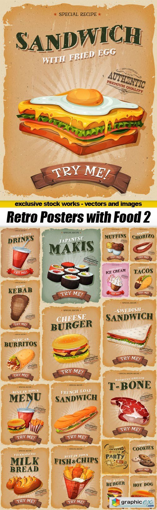 Retro Posters with Food 2 - 20xEPS