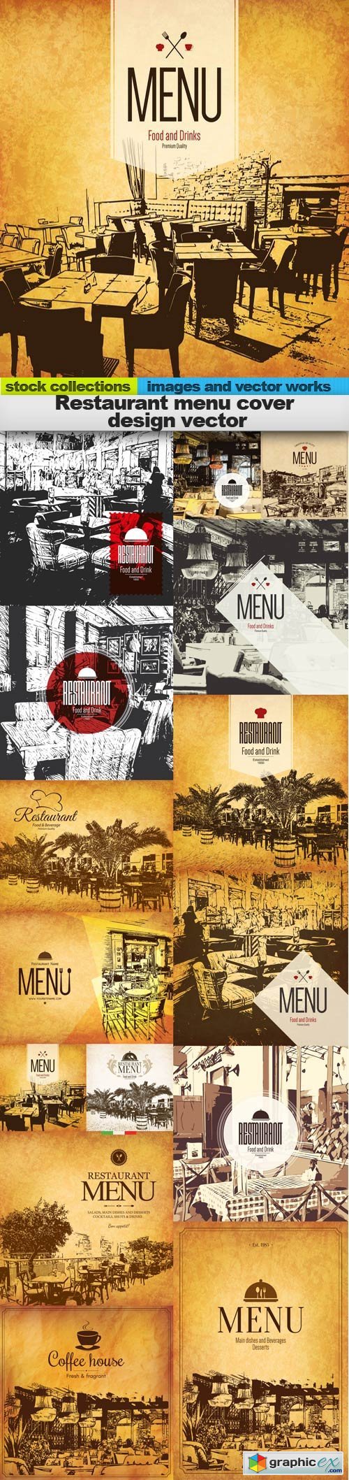Restaurant menu cover design vector, 15 x EPS