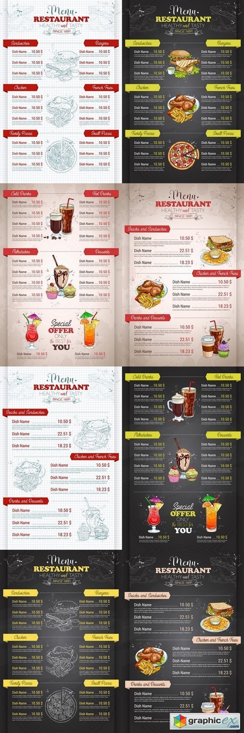 Restaurant vertical color cocktail menu